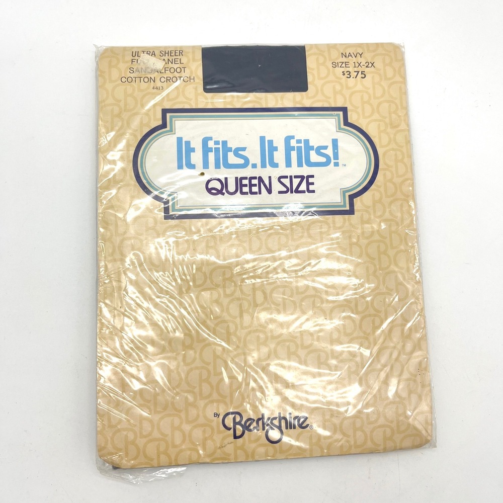 Vintage Berkshire It Fits! Queen Size Navy Pantyhose Ultra Sheer Sandalfoot
